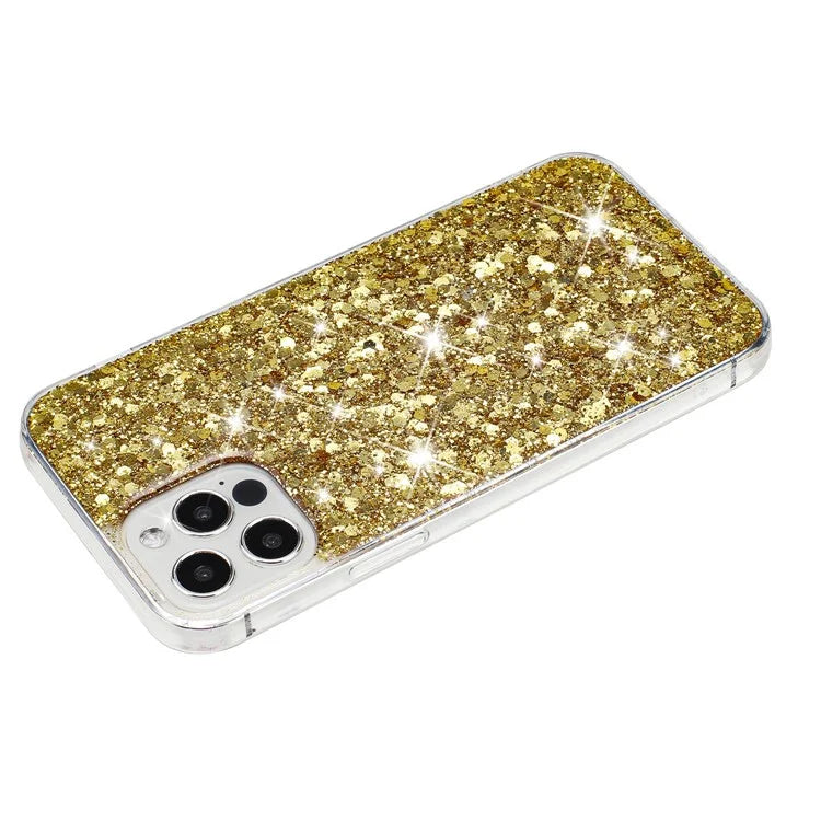 For iPhone 16 Pro Case TPU Drop Protection Epoxy Glittery Sequins Phone Cover