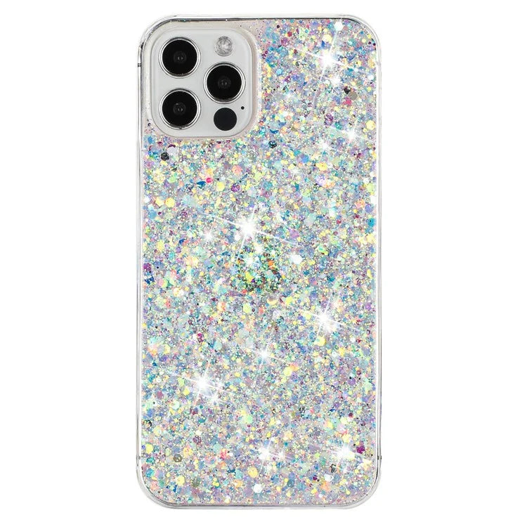 For iPhone 16 Pro Case TPU Drop Protection Epoxy Glittery Sequins Phone Cover