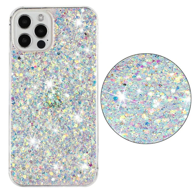 For iPhone 16 Pro Case TPU Drop Protection Epoxy Glittery Sequins Phone Cover