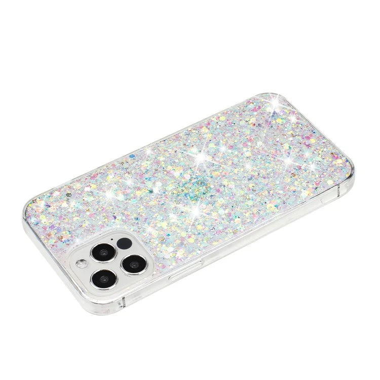 For iPhone 16 Pro Case TPU Drop Protection Epoxy Glittery Sequins Phone Cover