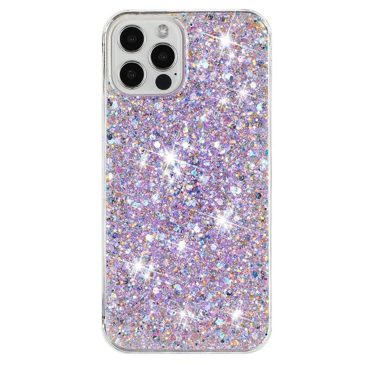 For iPhone 16 Pro Case TPU Drop Protection Epoxy Glittery Sequins Phone Cover