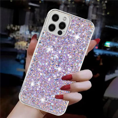 For iPhone 16 Pro Case TPU Drop Protection Epoxy Glittery Sequins Phone Cover