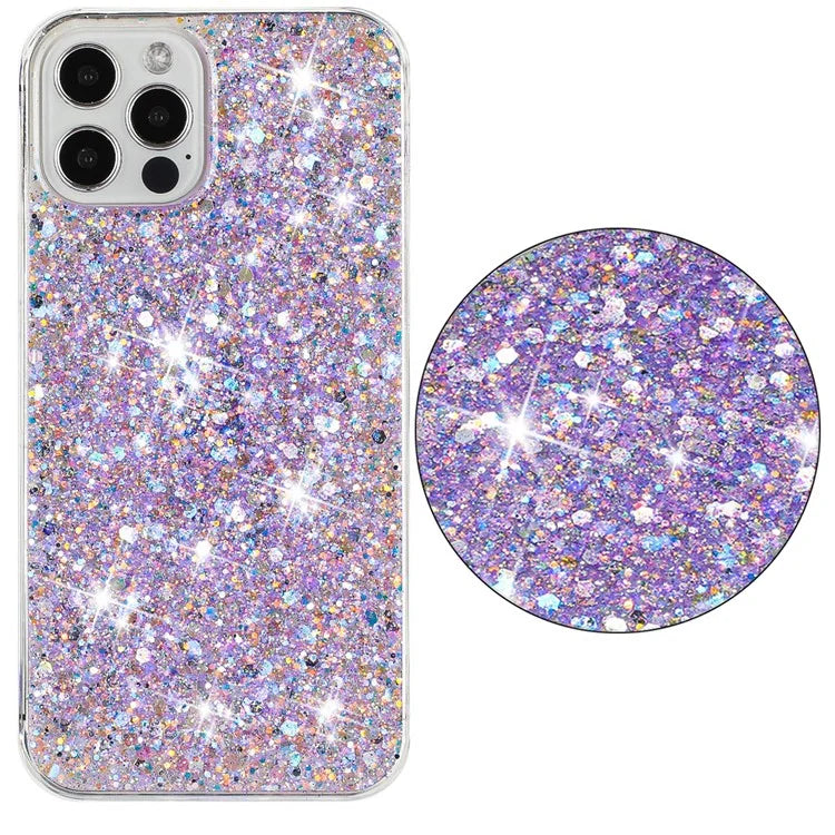 For iPhone 16 Pro Case TPU Drop Protection Epoxy Glittery Sequins Phone Cover