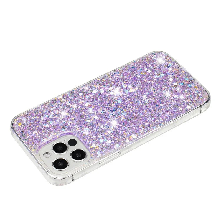 For iPhone 16 Pro Case TPU Drop Protection Epoxy Glittery Sequins Phone Cover
