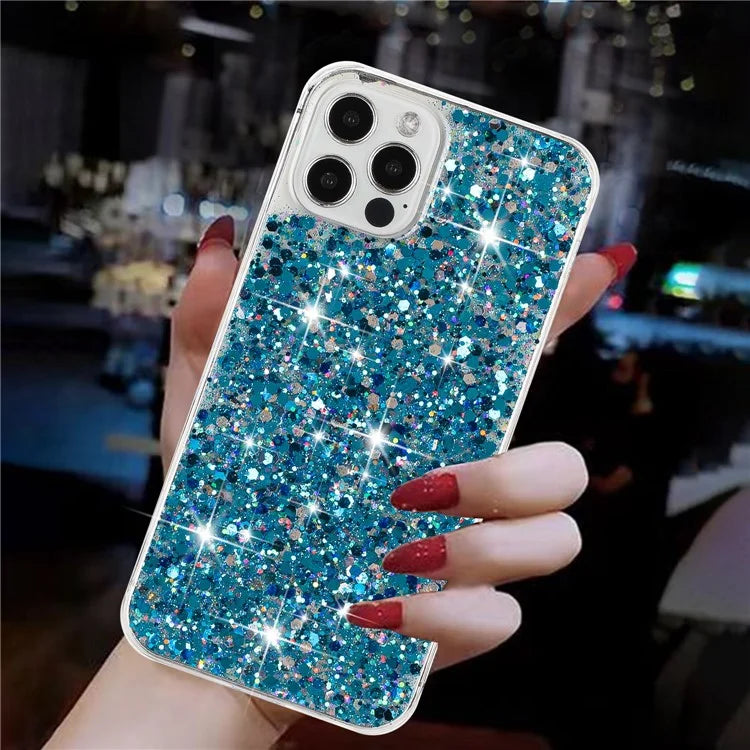 For iPhone 16 Pro Case TPU Drop Protection Epoxy Glittery Sequins Phone Cover