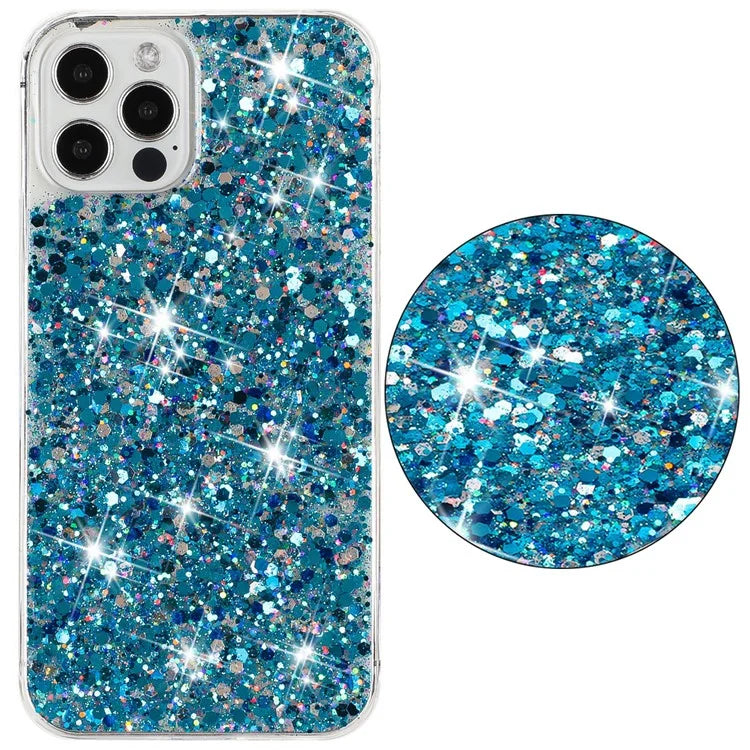 For iPhone 16 Pro Case TPU Drop Protection Epoxy Glittery Sequins Phone Cover