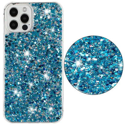For iPhone 16 Pro Case TPU Drop Protection Epoxy Glittery Sequins Phone Cover