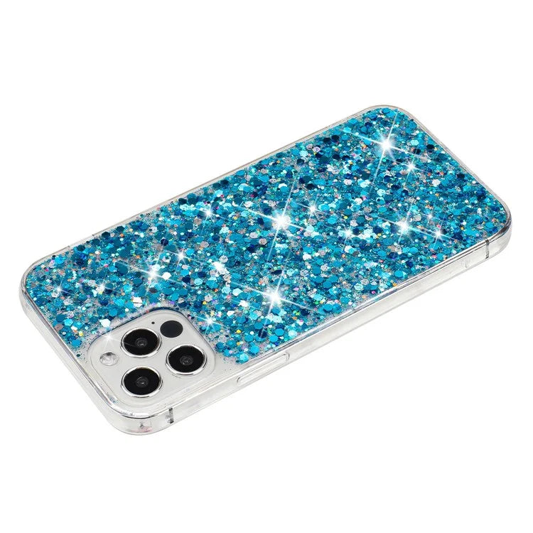 For iPhone 16 Pro Case TPU Drop Protection Epoxy Glittery Sequins Phone Cover