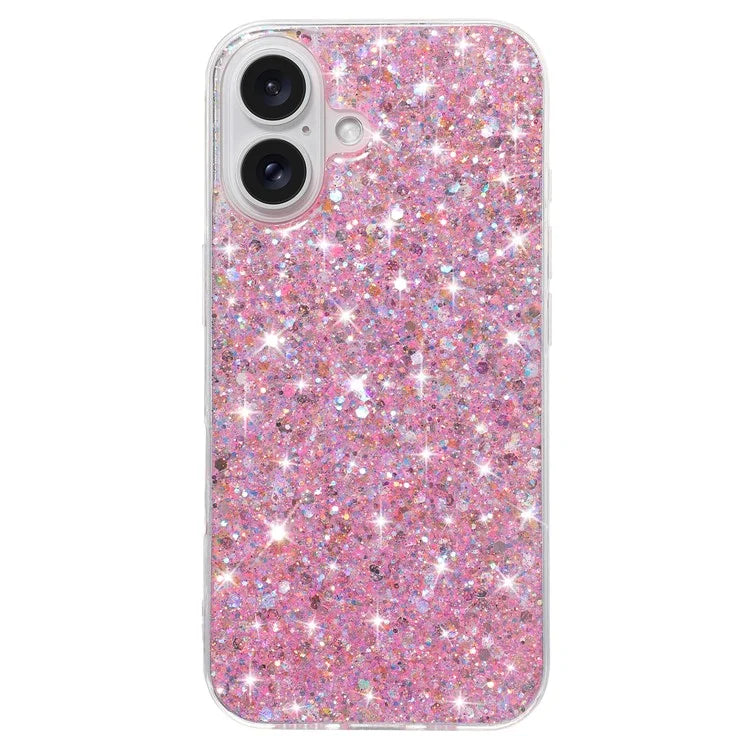 For iPhone 16 Case TPU Drop Protection Epoxy Glittery Sequins Phone Cover