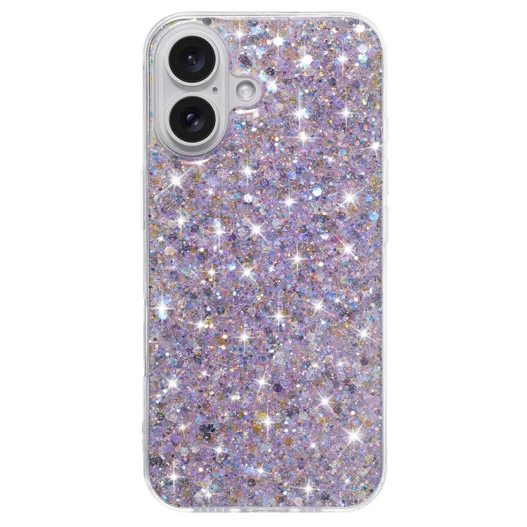 For iPhone 16 Case TPU Drop Protection Epoxy Glittery Sequins Phone Cover