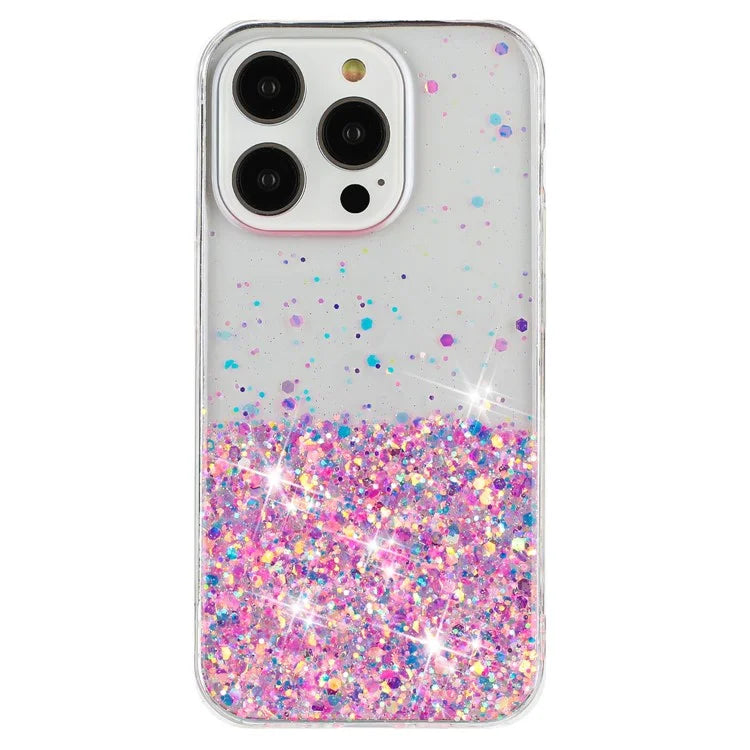 For iPhone 16 Pro Max Case Sparkle Sequins Luminous Epoxy TPU Phone Cover