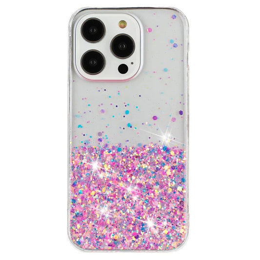 For iPhone 16 Pro Max Case Sparkle Sequins Luminous Epoxy TPU Phone Cover