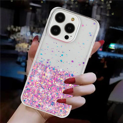For iPhone 16 Pro Max Case Sparkle Sequins Luminous Epoxy TPU Phone Cover