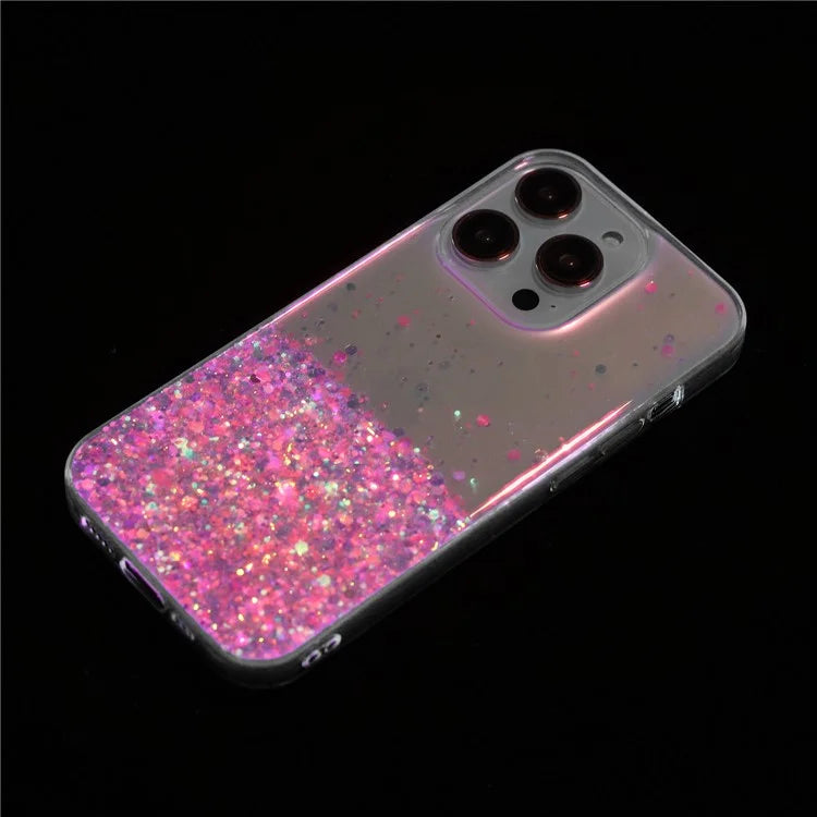 For iPhone 16 Pro Max Case Sparkle Sequins Luminous Epoxy TPU Phone Cover