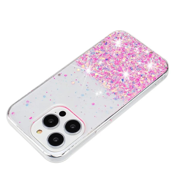 For iPhone 16 Pro Max Case Sparkle Sequins Luminous Epoxy TPU Phone Cover