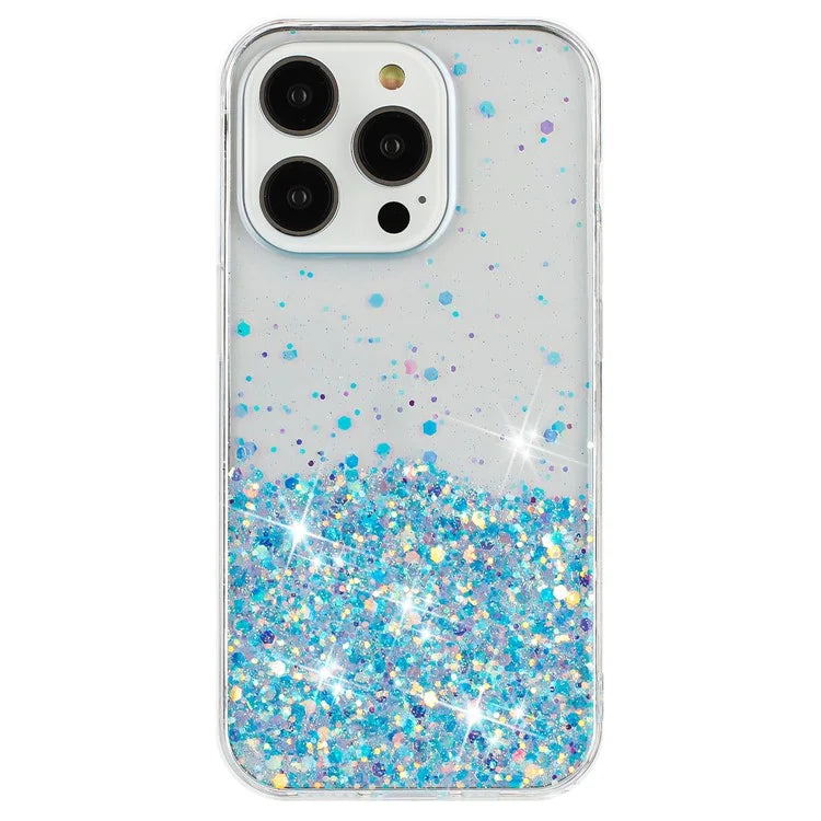 For iPhone 16 Pro Max Case Sparkle Sequins Luminous Epoxy TPU Phone Cover