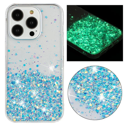 For iPhone 16 Pro Max Case Sparkle Sequins Luminous Epoxy TPU Phone Cover