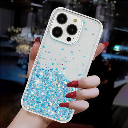 For iPhone 16 Pro Max Case Sparkle Sequins Luminous Epoxy TPU Phone Cover