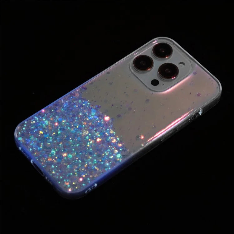 For iPhone 16 Pro Max Case Sparkle Sequins Luminous Epoxy TPU Phone Cover