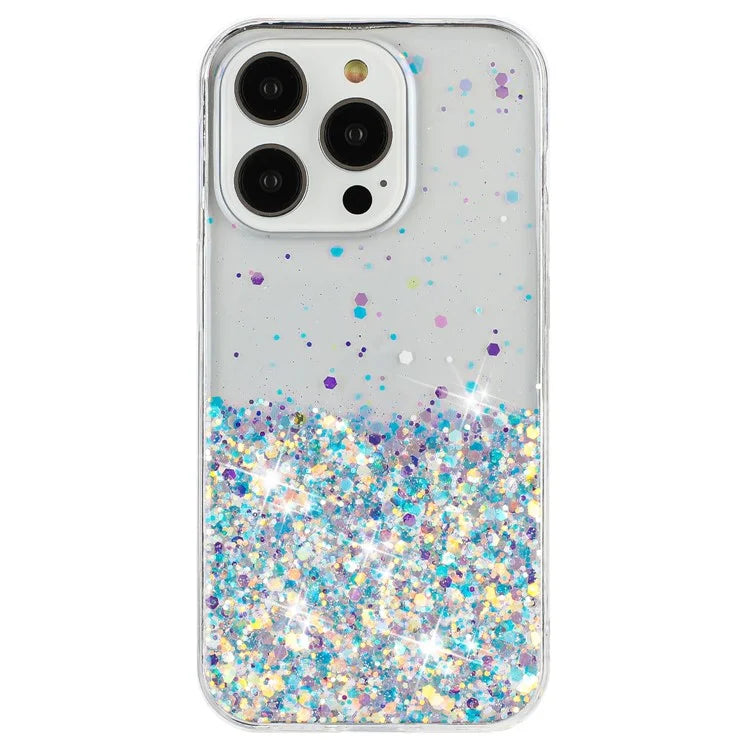 For iPhone 16 Pro Max Case Sparkle Sequins Luminous Epoxy TPU Phone Cover