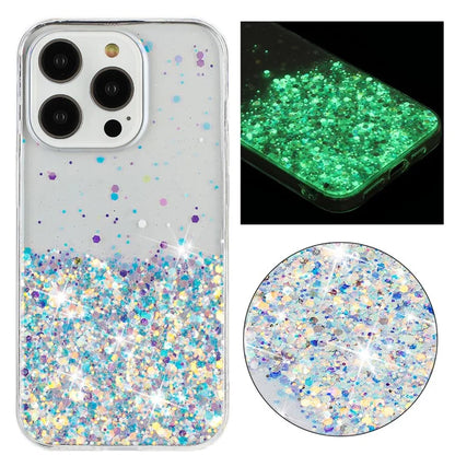 For iPhone 16 Pro Max Case Sparkle Sequins Luminous Epoxy TPU Phone Cover