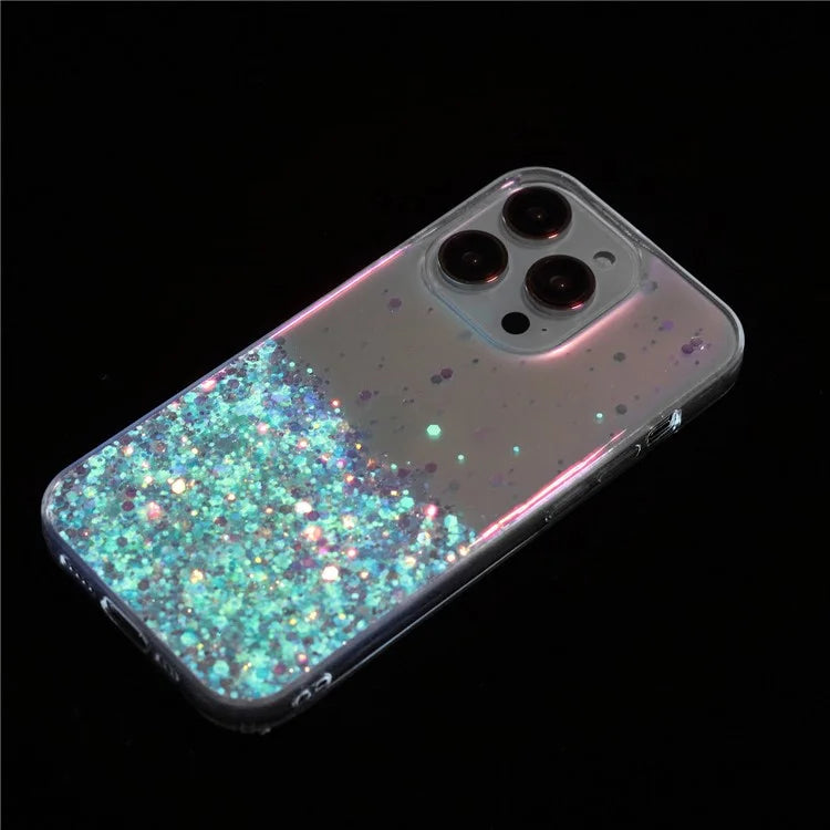 For iPhone 16 Pro Max Case Sparkle Sequins Luminous Epoxy TPU Phone Cover
