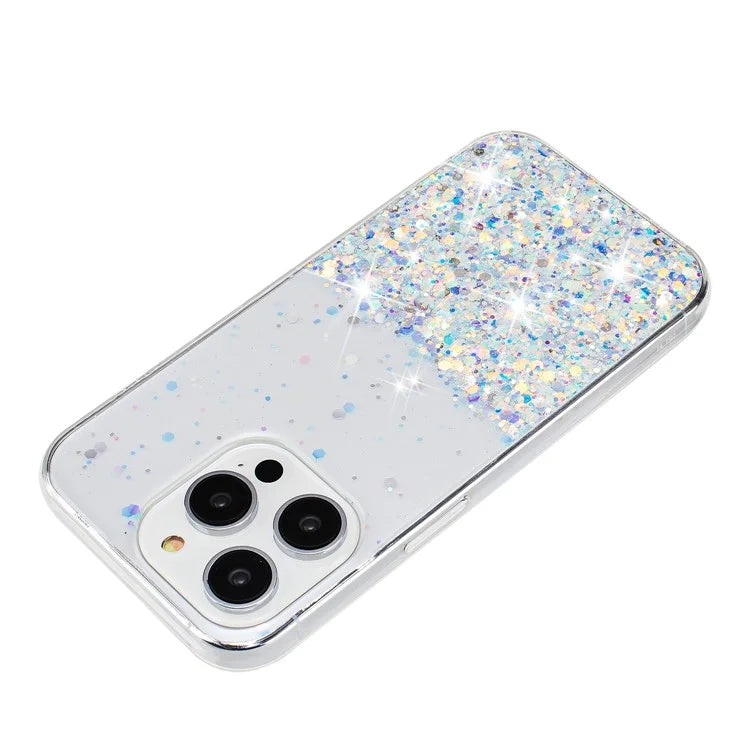 For iPhone 16 Pro Max Case Sparkle Sequins Luminous Epoxy TPU Phone Cover