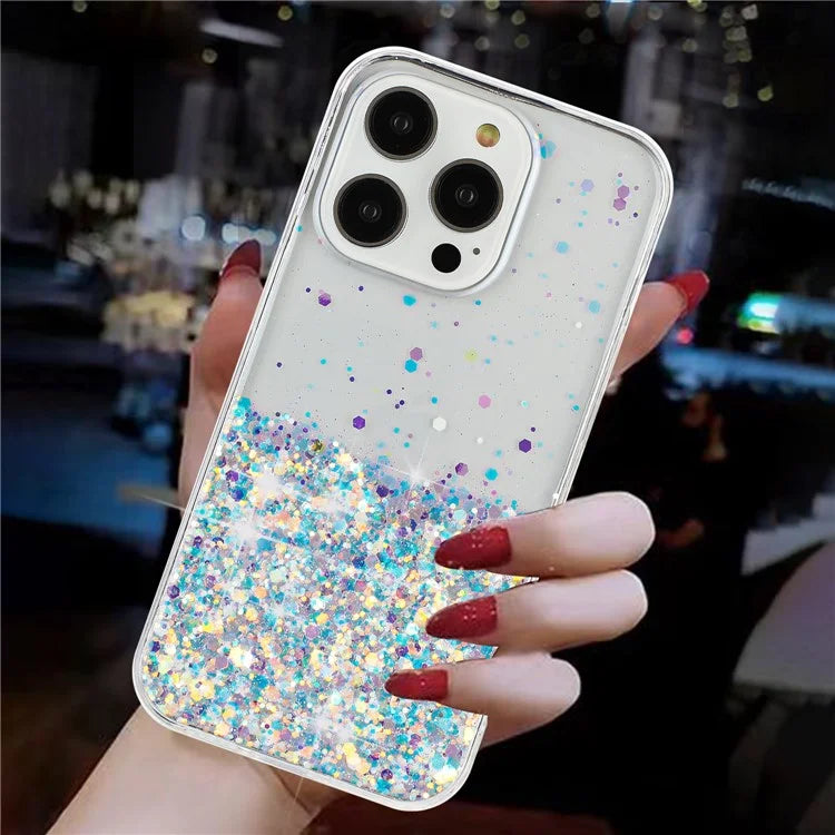 For iPhone 16 Pro Max Case Sparkle Sequins Luminous Epoxy TPU Phone Cover