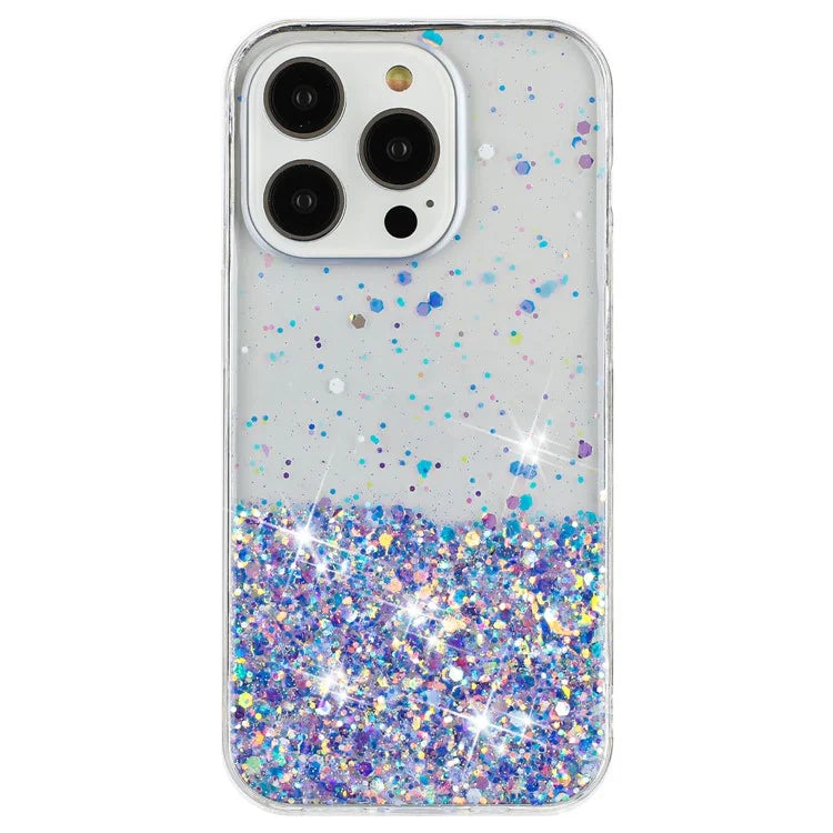 For iPhone 16 Pro Max Case Sparkle Sequins Luminous Epoxy TPU Phone Cover