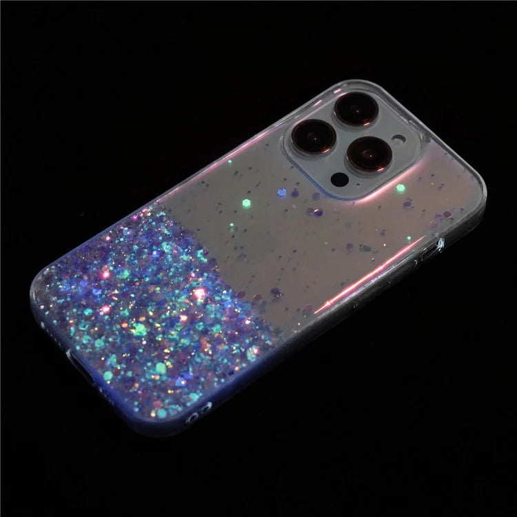 For iPhone 16 Pro Max Case Sparkle Sequins Luminous Epoxy TPU Phone Cover