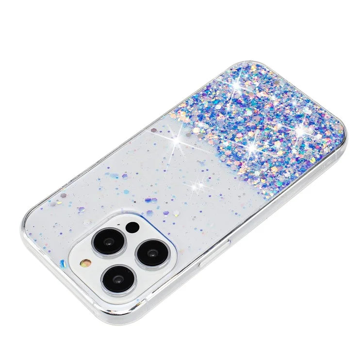 For iPhone 16 Pro Max Case Sparkle Sequins Luminous Epoxy TPU Phone Cover