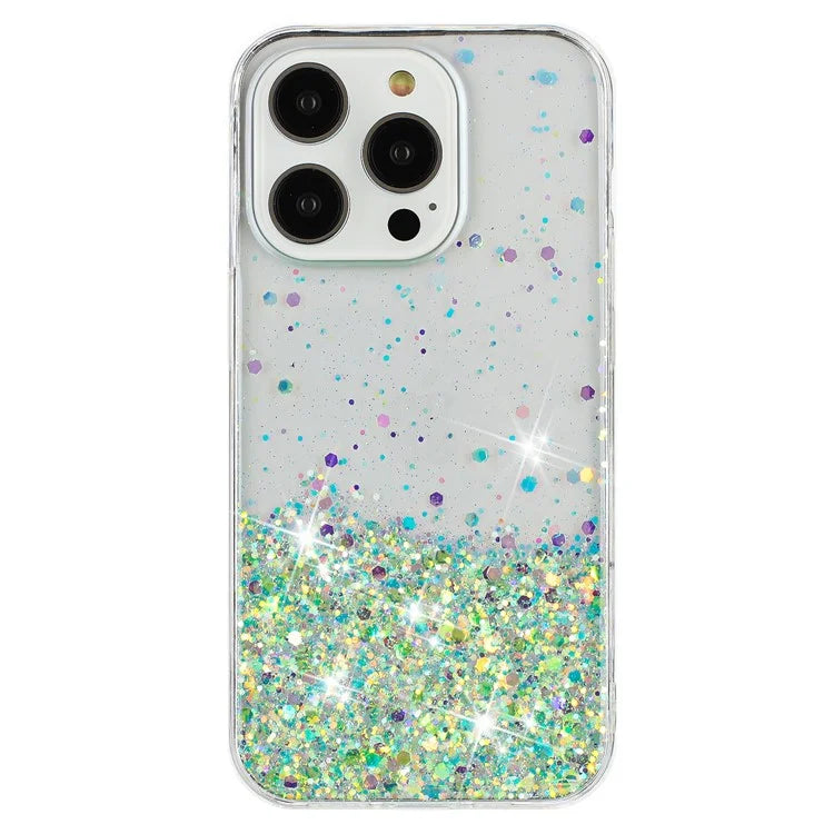 For iPhone 16 Pro Max Case Sparkle Sequins Luminous Epoxy TPU Phone Cover