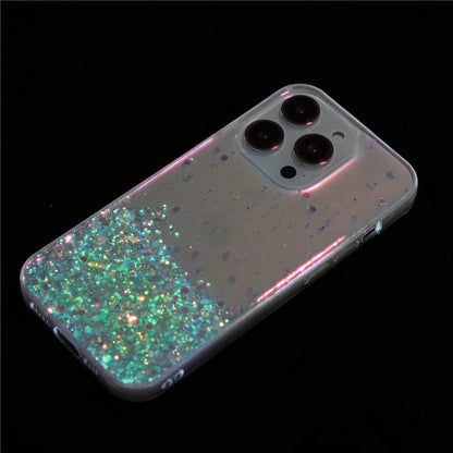 For iPhone 16 Pro Max Case Sparkle Sequins Luminous Epoxy TPU Phone Cover