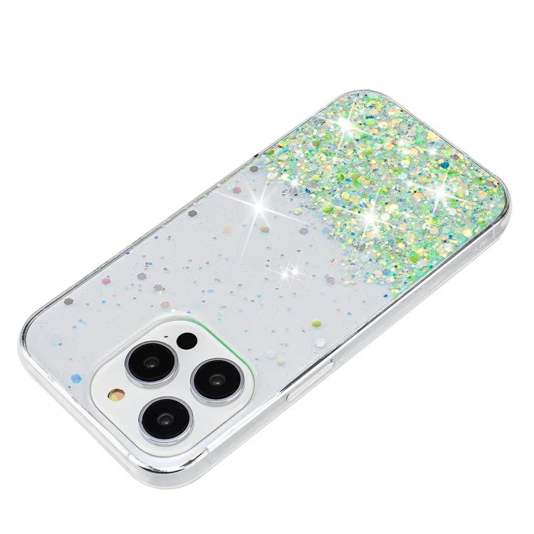 For iPhone 16 Pro Max Case Sparkle Sequins Luminous Epoxy TPU Phone Cover