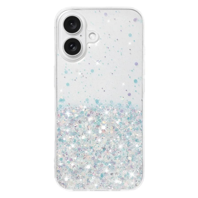 For iPhone 16 Plus Case Sparkle Sequins Luminous Epoxy TPU Phone Cover