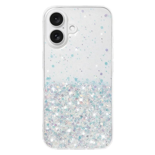 For iPhone 16 Plus Case Sparkle Sequins Luminous Epoxy TPU Phone Cover
