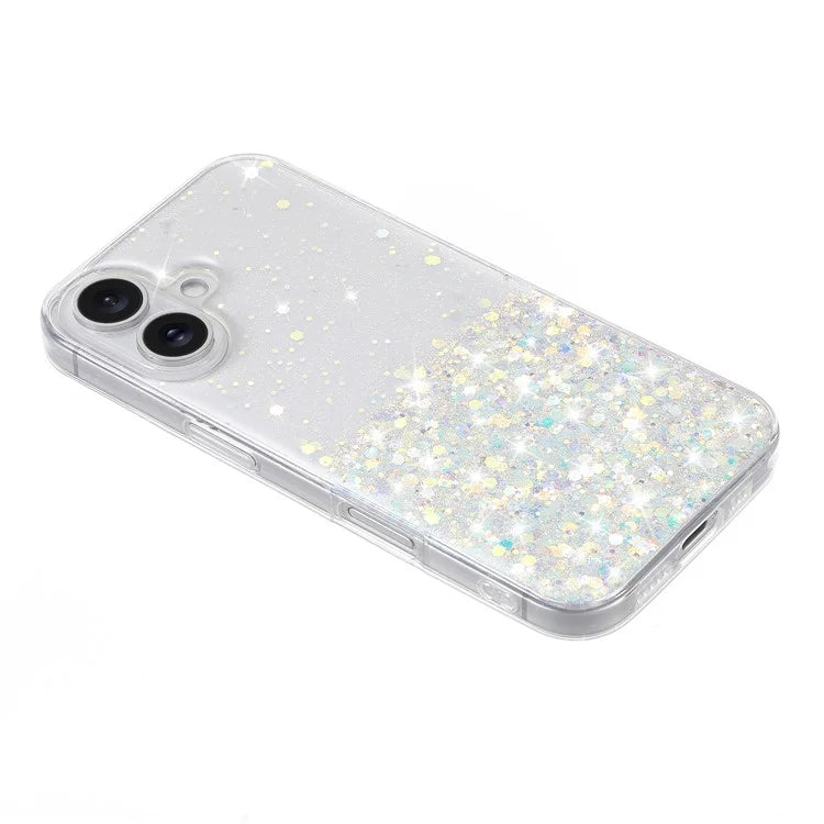 For iPhone 16 Plus Case Sparkle Sequins Luminous Epoxy TPU Phone Cover