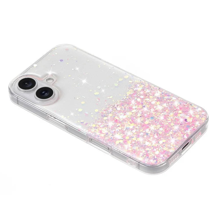 For iPhone 16 Plus Case Sparkle Sequins Luminous Epoxy TPU Phone Cover