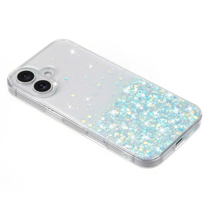 For iPhone 16 Plus Case Sparkle Sequins Luminous Epoxy TPU Phone Cover