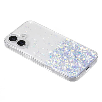 For iPhone 16 Plus Case Sparkle Sequins Luminous Epoxy TPU Phone Cover
