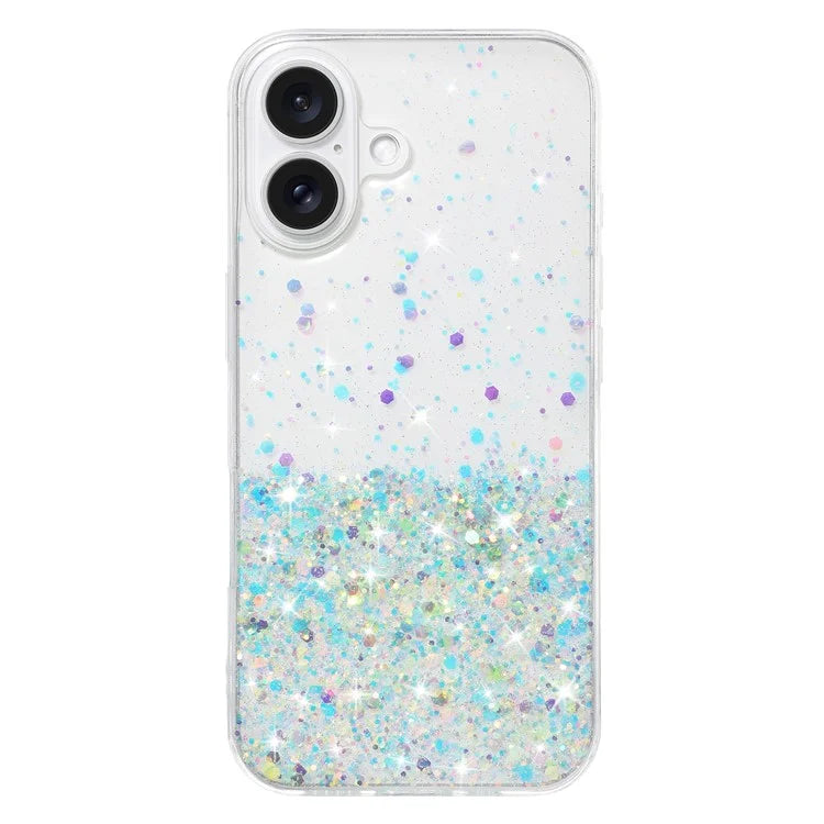 For iPhone 16 Plus Case Sparkle Sequins Luminous Epoxy TPU Phone Cover