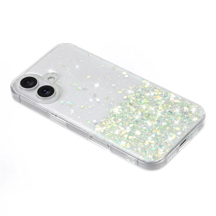 For iPhone 16 Plus Case Sparkle Sequins Luminous Epoxy TPU Phone Cover