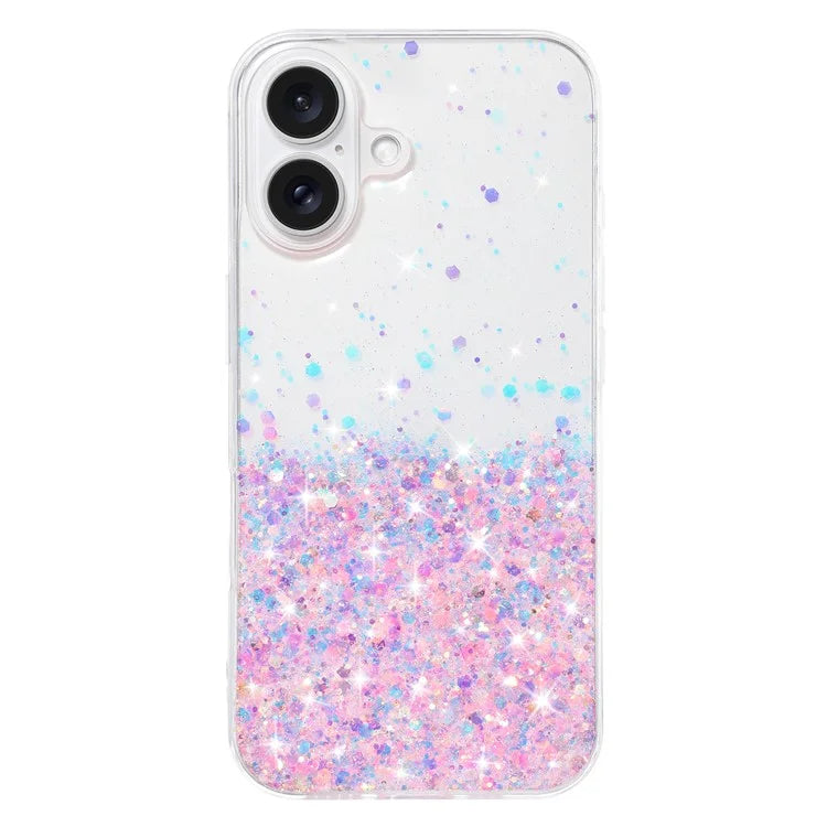 For iPhone 16 Case Sparkle Sequins Luminous Epoxy TPU Phone Cover