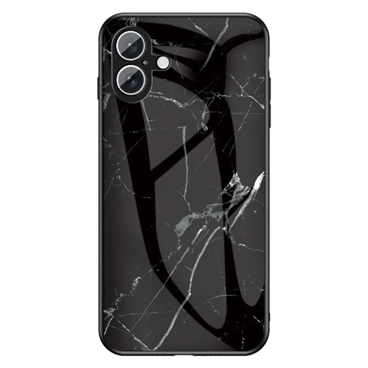 For iPhone 16 Plus Case Marble Pattern Tempered Glass+PC+TPU Protective Phone Cover