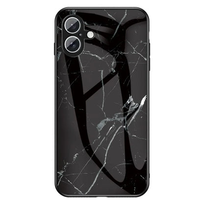 For iPhone 16 Plus Case Marble Pattern Tempered Glass+PC+TPU Protective Phone Cover