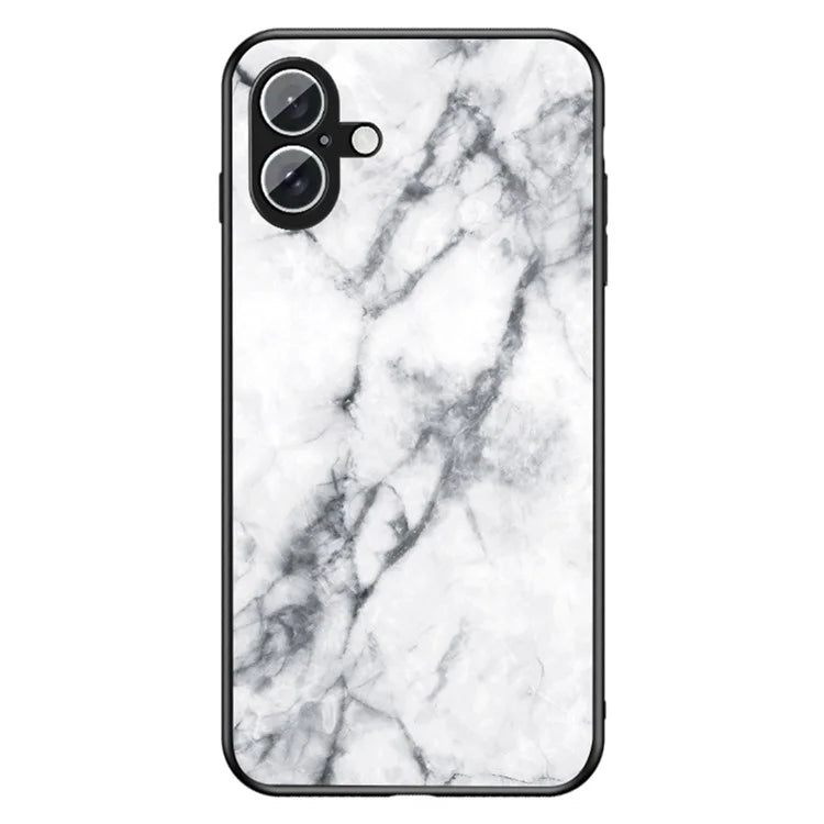 For iPhone 16 Plus Case Marble Pattern Tempered Glass+PC+TPU Protective Phone Cover