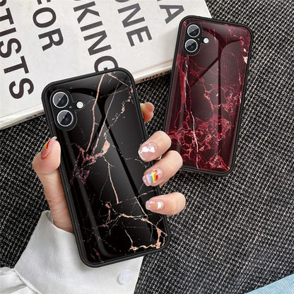 For iPhone 16 Plus Case Marble Pattern Tempered Glass+PC+TPU Protective Phone Cover