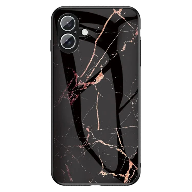 For iPhone 16 Plus Case Marble Pattern Tempered Glass+PC+TPU Protective Phone Cover