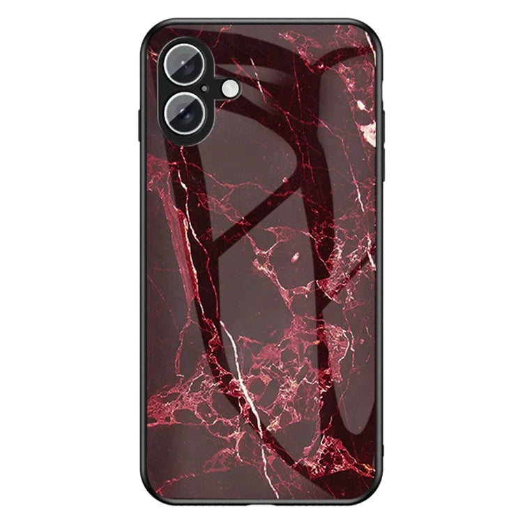 For iPhone 16 Plus Case Marble Pattern Tempered Glass+PC+TPU Protective Phone Cover