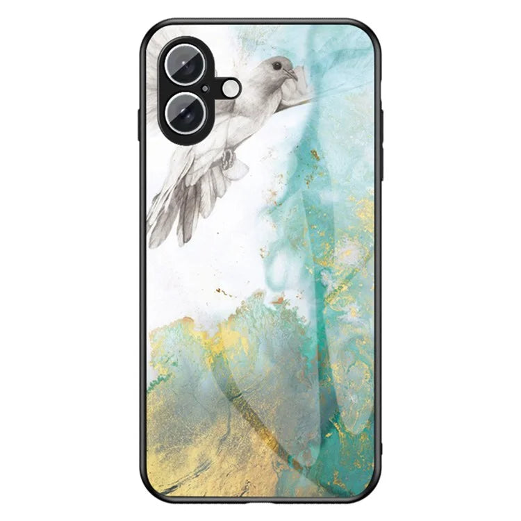 For iPhone 16 Plus Case Marble Pattern Tempered Glass+PC+TPU Protective Phone Cover